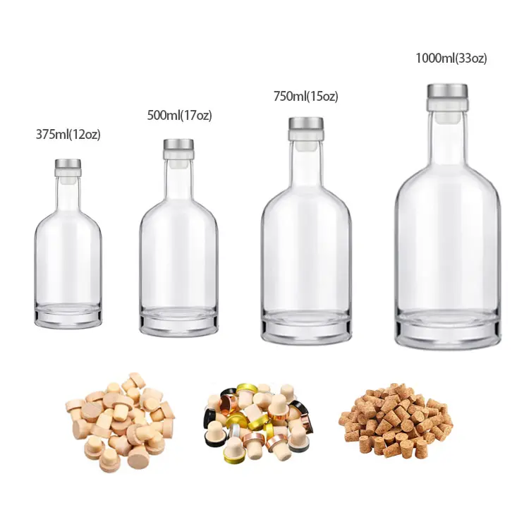 Cam şişe üreticisi 50ml 100ml 200ml 375ml 500ml 750ml 1000ml viski cin votka rom için özelleştirilmiş cam şişe