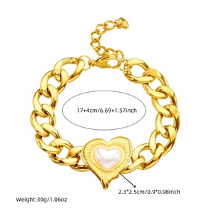 Heart-Shaped Pearl Jewelry <b>Set</b> Gold Tone Chunky Chain Necklace <b>Bracelet</b> Earrings Women's Everyday Wear - Product Image 5
