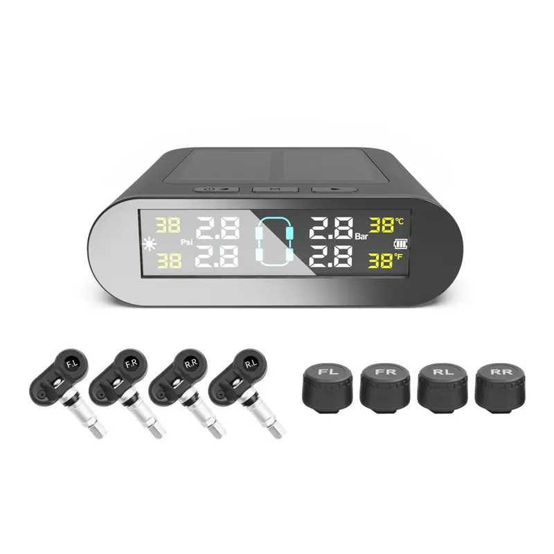 TPMS Testador Pressão Pneus Monitor Energia Solar Display LCD Carro Alarme Segurança Sistema Monitoramento Pressão Pneus