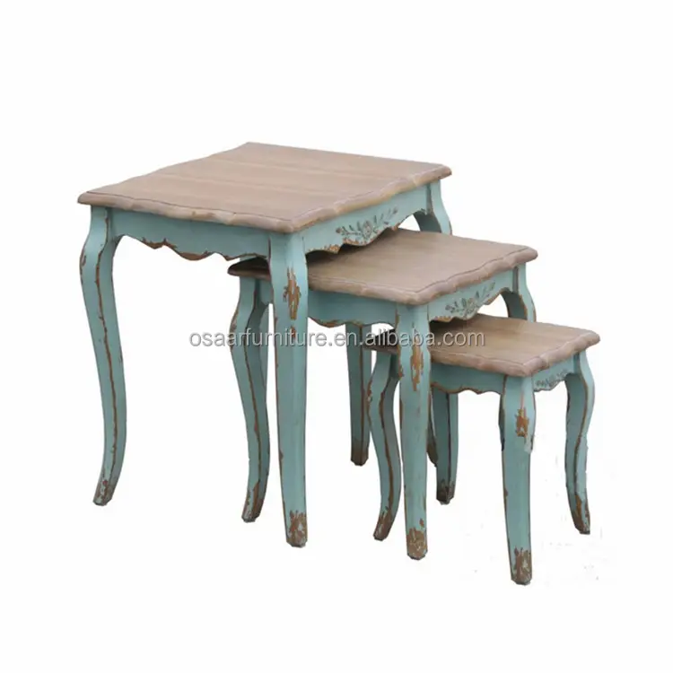 โต๊ะทำรังแกะสลักด้วยมือ,สไตล์ฝรั่งเศสบาร็อคไม้โอ๊คสีฟ้าโบราณ