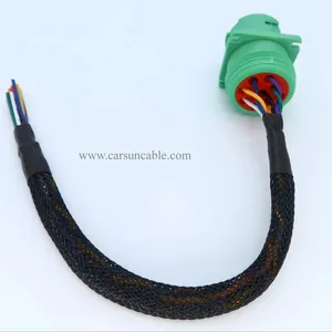 Type 2 Green J1939 Pigtail Cable Female 9Pin To Open End Flange 1ft