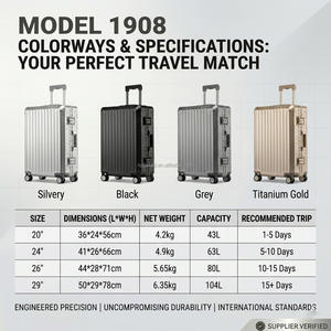 Valise unisexe en alliage d'aluminium de 20-24-26-29 pouces, ensemble de bagages de luxe en aluminium, valise de voyage durable et légère - Product Image 2
