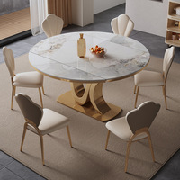 Table et chaises pliantes et rétractables en acier inoxydable avec plateau en pierre, design moderne et luxueux, pour la maison, petite taille