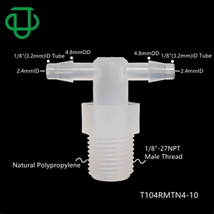 T <strong>Splitter</strong> 1/8" NPT Male Thread to 1/8" <strong>Hose</strong> Barb Connector 3 Ways Tee Shape Plastic Threaded Barbed Tail <strong>Pipe</strong> Fitting - Product Image 2