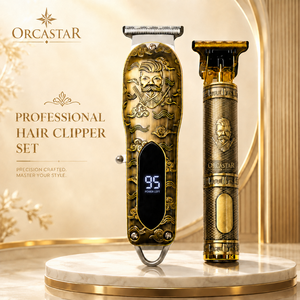 ORCASTAR Tondeuse à <span class=keywords><strong>Cheveux</strong></span> Vintage et Kit de Tondeuse à Lame en T avec Écran LED, Longueurs Réglables, Lames en Acier Inoxydable, Type-C - Product Image 1