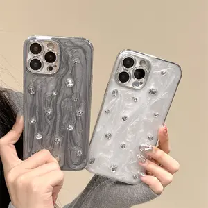 High-grade plastic three-dimensional diamond fashion mobile phone case for iPhone15promax 14pro 13 anti-fall protective case 12