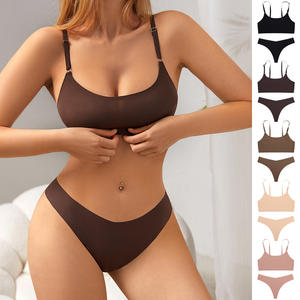 Ensemble de lingerie quotidienne grande taille sans coutures, fin, avec soutien-gorge sans armatures en forme de T, rehausseur push-up, design tissé respirant, coupe haute - Product Image 4