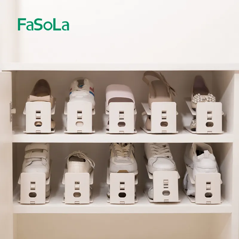 Fasola ชั้นวางรองเท้าปรับได้สองชั้นมีช่องสำหรับใส่รองเท้าตู้เสื้อผ้าที่เก็บรองเท้าที่วางรองเท้าที่ช่วยประหยัดพื้นที่สำหรับทางเข้า