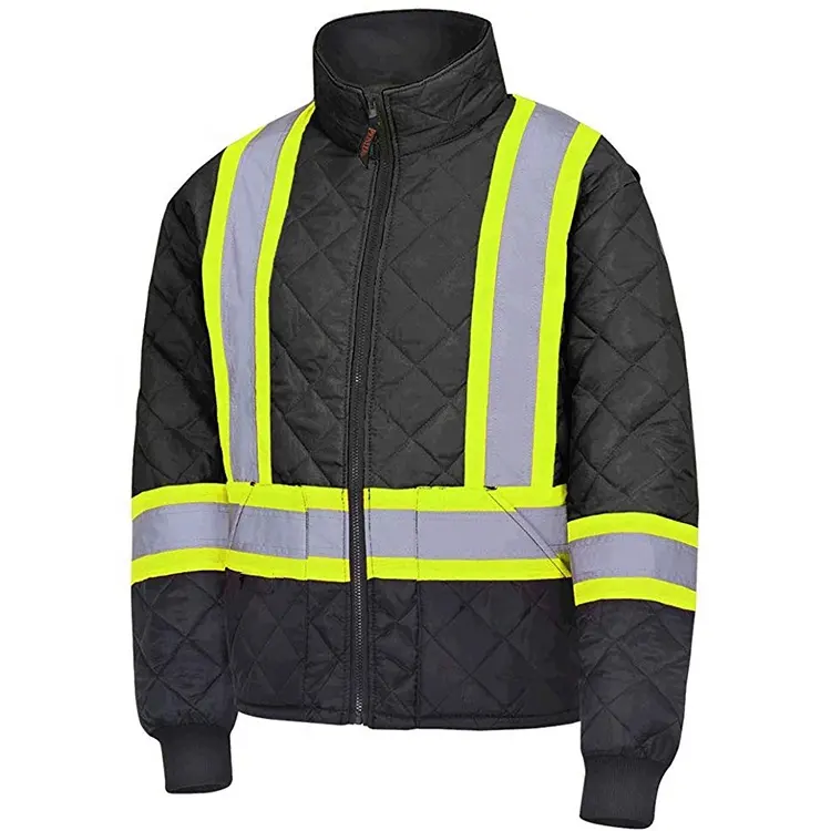 Terra 116505BKL High-Visibility Quilted And Lined Reflective Safety Freezer Jacket Large Black