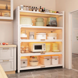 Mobiletto da cucina in acciaio al carbonio, scaffale portaoggetti multistrato a pavimento con anta antipolvere per forno a microonde - Product Image 1