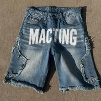 Short Bermuda Unisexe Streetwear en Jean Coton Respirant Taille Mi-Haute avec Broderie Patch et Strass Double Genou Ample Personnalisé pour l'Été
