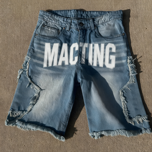 Personalizado verano algodón parche bordado strass doble rodilla holgado Unisex Bermudas Jeans pantalones cortos de mezclilla para los hombres - Product Image 2