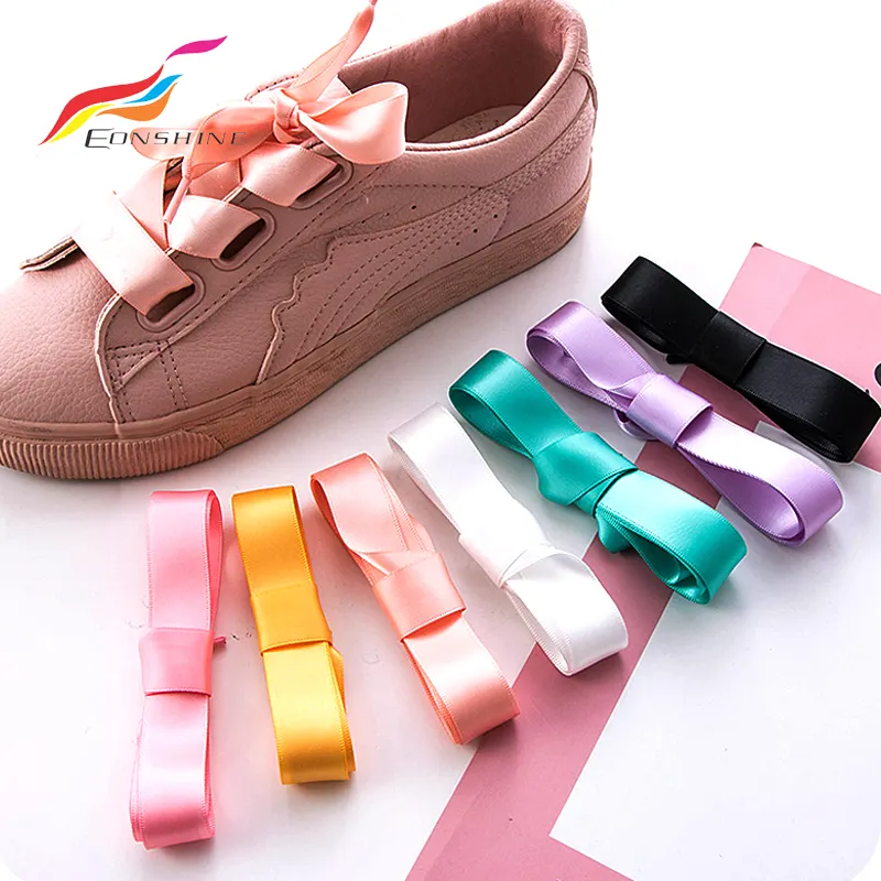 Tali Sepatu Sutra Datar Wanita, Sneaker Satin Pita Lembut Lebar 3/4 Inci untuk Perempuan