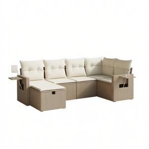 Ensemble de canapés de jardin modulaires en polyrotin beige, meubles d'extérieur confortables avec coussins en mousse haute densité, design moderne - Product Image 1