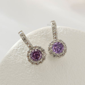 Luxury <b>Round</b> Zircon Stud Earrings 925 Silver <b>Posts</b> Micro Pave Inlay Everyday Wear - Product Image 4
