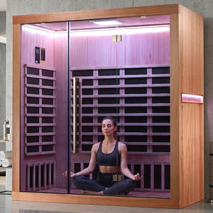 Sauna de Infrarrojos Lejanos de Lujo para 4 Personas, Cabina de Spa Interior de Madera de Hemlock Canadiense con Calentadores de Carbono para Cuerpo Completo - Product Image 1