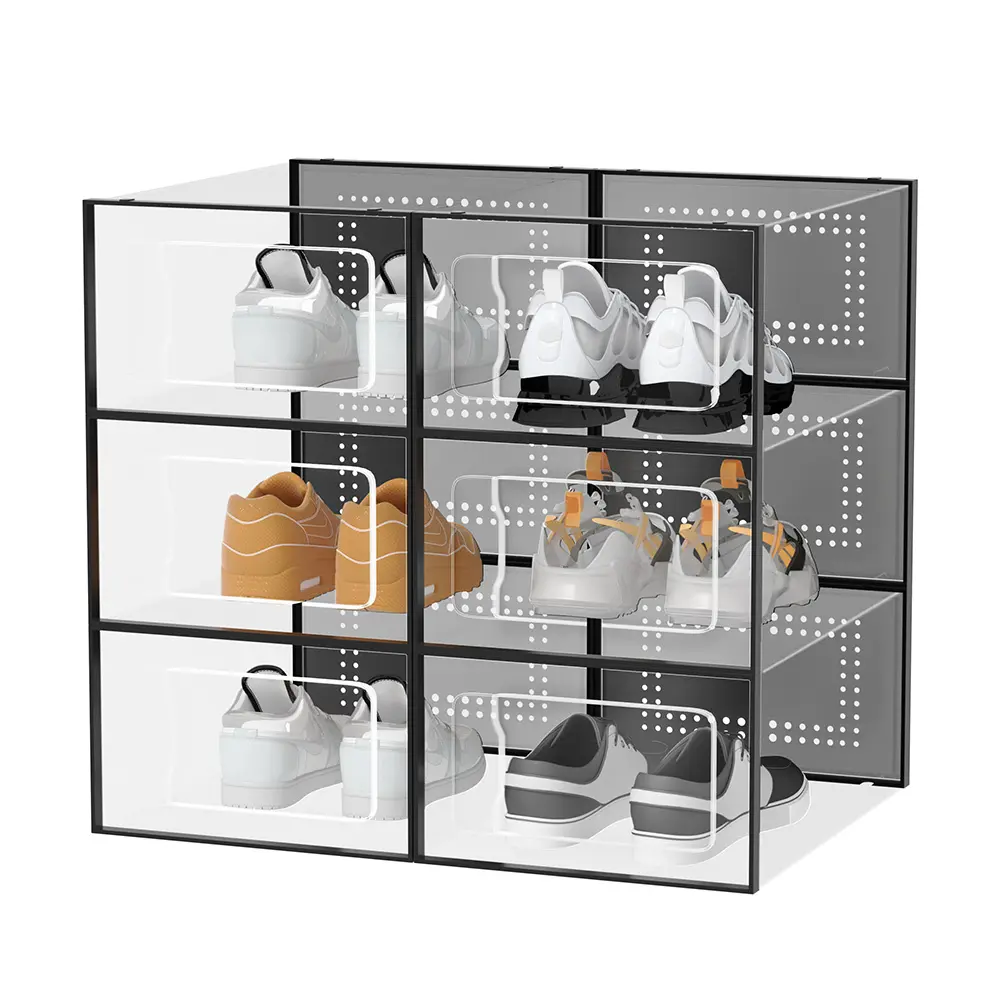 Fold double door frame Plastic Shoes Case Transparent Drawer Case Shoe Boxes Stackable Box Shoe Organizer household items