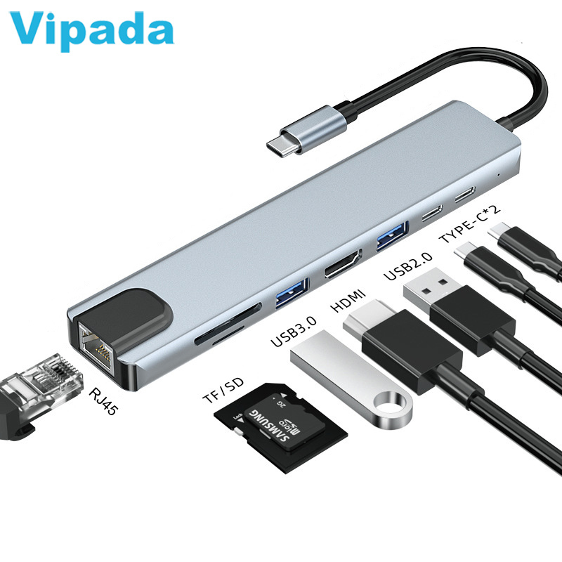 Новинка 8 в 1 USB C адаптер PD SD/TF кардридер RJ45 USB 3,0 Тип C концентратор для ноутбука док-станция с несколькими портами USB C концентратор