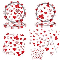 Nouvel ensemble de vaisselle jetable en papier en forme de cœur pour la Saint-Valentin avec nappe, serviettes, fourchettes, couteaux et cuillères pour les fêtes d'enfants