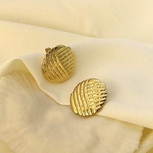 French Style 316L <b>Titanium</b> Steel <b>Stud</b> Earrings Gold Round Textured Geometric Fashion Women's Earrings - Product Image 2