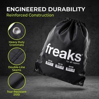 Sac à dos à cordon en polyester noir 210D, directement de l'usine, avec impression de lettres blanches, personnalisable en gros, idéal pour la gym