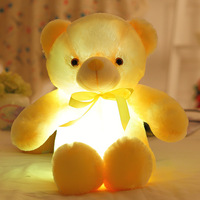 Boneka hewan beruang Teddy musikal LED, mainan mewah elektronik dengan lampu penuh warna berpendar hadiah Natal untuk anak-anak, bantal Populer