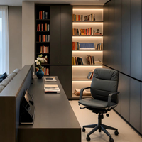 Bureau d'ordinateur autoportant moderne et minimaliste en bois massif, bibliothèque personnalisée avec éclairage LED, grande capacité, pour bureau à domicile