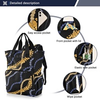 Sac à dos de voyage ALAZA Fashion noir en nylon imperméable et durable, motif Puakenikeni, personnalisé, pour maman, sac à couches pour bébé, design Hawaï, doré