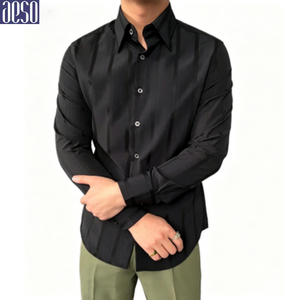 <span class=keywords><strong>Chemise</strong></span> <span class=keywords><strong>homme</strong></span> coupe ajustée à col intégré, manches longues, style italien, en coton mélangé avec gaze de mousse, infroissable, pour affaires - Product Image 1