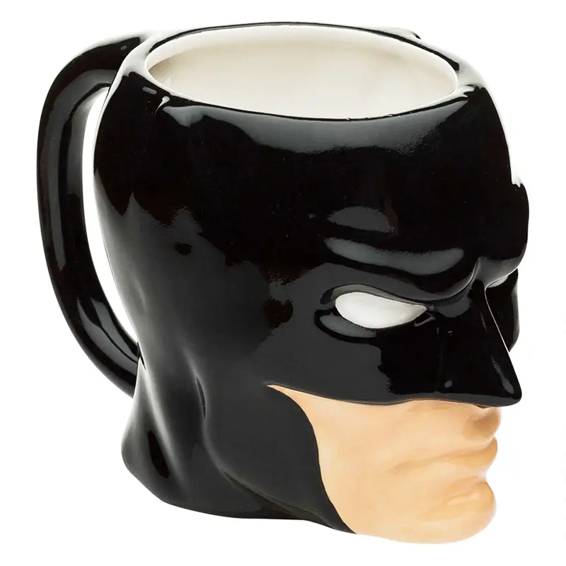 Taza de cerámica con forma de murciélago enmascarado para hombre, cara 3D, negra