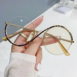 2023 yeni moda benzersiz yarım çerçeve Anti mavi ışık gözlük kadınlar için gözlük çerçevesi optik Metal çerçeve yuvarlak gözlük
