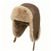 Gorro de Cuero Vintage Estilo Trapper con Orejeras de Piel Sintética, Gorro de Invierno a Prueba de Frío, Gorro Ruso Ushanka, Proveedor de Gorros