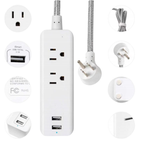 Multipresa da Viaggio Approvata per Navi da Crociera, Senza Protezione da Sovratensione, con 2 Prese e 2 Porte USB, Cavo di Prolunga Compatto da Scrivania, Spina USA - Product Image 3