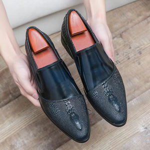 Chaussures de mariage pour homme en cuir de vachette de première qualité, style britannique, chaussures habillées pour homme, cuir véritable, à enfiler, formelles, avec soutien de la voûte plantaire - Product Image 1