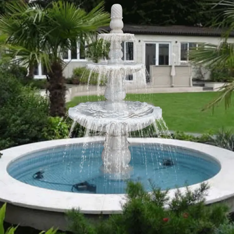 Fancy Beautiful Customized Natural Outdoor White Stone Marble Water Fountain