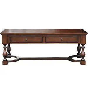 American country retro light luxury living room small flat solid wood carved rectangular coffee tea table