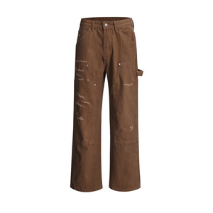Vaqueros europeos y americanos de corte holgado con microacampanado, pantalones de trabajo de mezclilla lavados con efecto rasgado y bigotes de gato para <span class=keywords><strong>hombre</strong></span> - Product Image 2