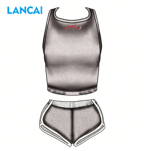 ชุดโยคะสำหรับผู้หญิง Lancai แบบ 2 ชิ้น เสื้อกล้ามแบบ Racerback และกางเกงขาสั้นเอวสูง แห้งเร็ว ระบายอากาศได้ดี เหมาะสำหรับออกกำลังกายที่ยิม - Product Image 2