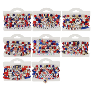 10 Braccialetti Geometrici Classici con Perline in Plastica Bandiera Americana 2025 Nuovi per Donne e Ragazze <span class=keywords><strong>4</strong></span> Luglio Giorno dell'Indipendenza USA Rosso Patriottico - Product Image 2
