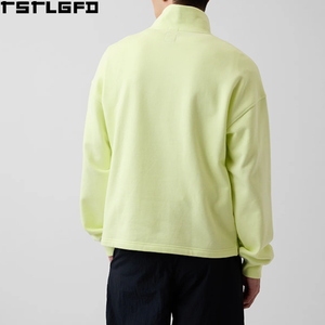 Custom Heavyweight Oversized Mock Neck Quarter Zip <b>Pullover</b> Men 500Gsm Logo Print <b>Jumper</b> Sweatshirts Clothing Manufacturers Bulk - Product Image 4