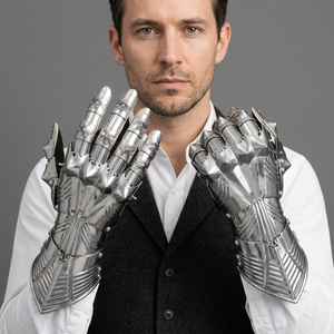 <b>Silver</b> Plated Stainless Steel Armor <b>Gloves</b> Antique Style Polished Metal Craft Art Collectible - Product Image 1