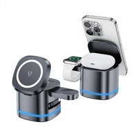 Chargeur sans fil 3 en 1, station de charge rapide magnétique 15W pour téléphone, montre et écouteurs avec câble intégré