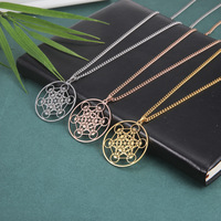 Collier Metatron Cube avec pendentif hexagramme creux en acier inoxydable Bijoux de géométrie sacrée unisexe pour hommes et femmes