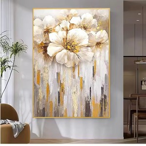 Lámina de oro moderna pintada a mano textura de lienzo pintura <span class=keywords><strong>al</strong></span> óleo grande <span class=keywords><strong>flores</strong></span> abstractas ilustraciones personalizadas pintura de arte de pared hecha a mano - Product Image 3