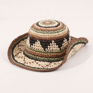 2025 New Arrival Fashion Women Lady Foldable Beach <b>Hat</b> Sunhat Handmade Striped Straw <b>Hat</b> Two Tone Color Straw Bucket <b>Hat</b> - Product Image 3