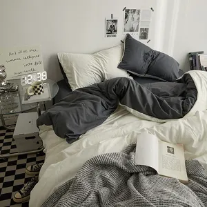 批发素色纯色设计柔软舒适4pcs 2枕套 + 羽绒被套 + 床单床上用品套装