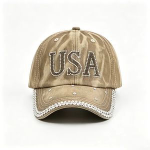 USA Letter Denim Baseball Cap with Rhinestone Bling Crystal Sports Sun <b>Hat</b> Adjustable - Product Image 2