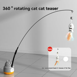 Interactive Self <span class=keywords><strong>Play</strong></span> <span class=keywords><strong>Cat</strong></span> Teaser bacchetta con campana di piume giocattolo per la pesca di gatti per interni filatura per animali domestici divertimento gatto Teaser Self <span class=keywords><strong>Play</strong></span> al coperto - Product Image 6