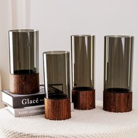 Vase en plastique hydroponique Deermei, plateau en bois, vase de table moderne, arrangement floral simple, vase circulaire noir