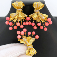 T224D perla de lujo 4 Uds Bowknot flor Brasil italiano 18K Oro africano conjunto de joyería nupcial indio Dubai conjunto de fiesta de boda